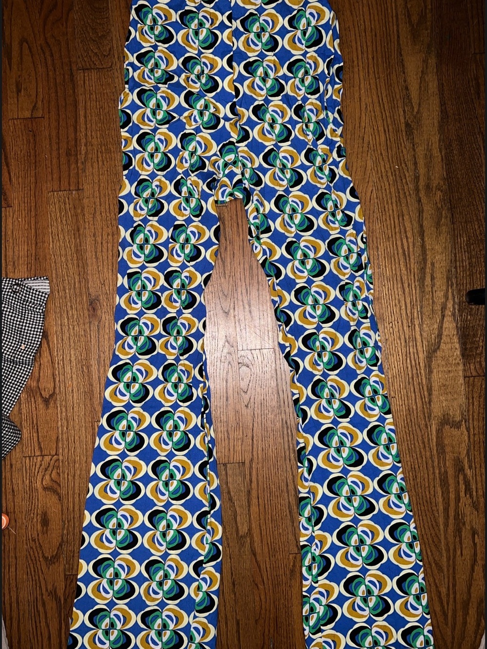 Zara Blue Green Yellow Geometric Flare Pants - size Small